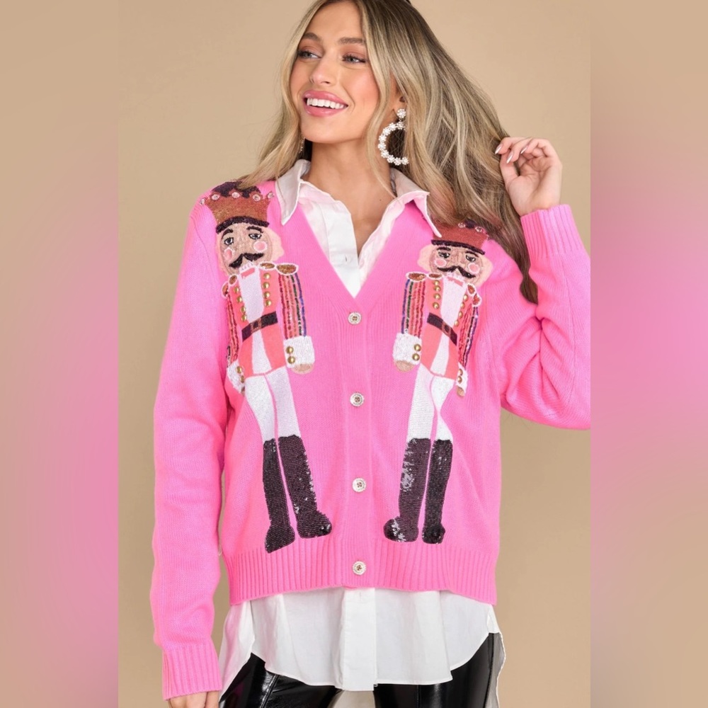 Queen of sparkles pink nutcracker cardigan XXL